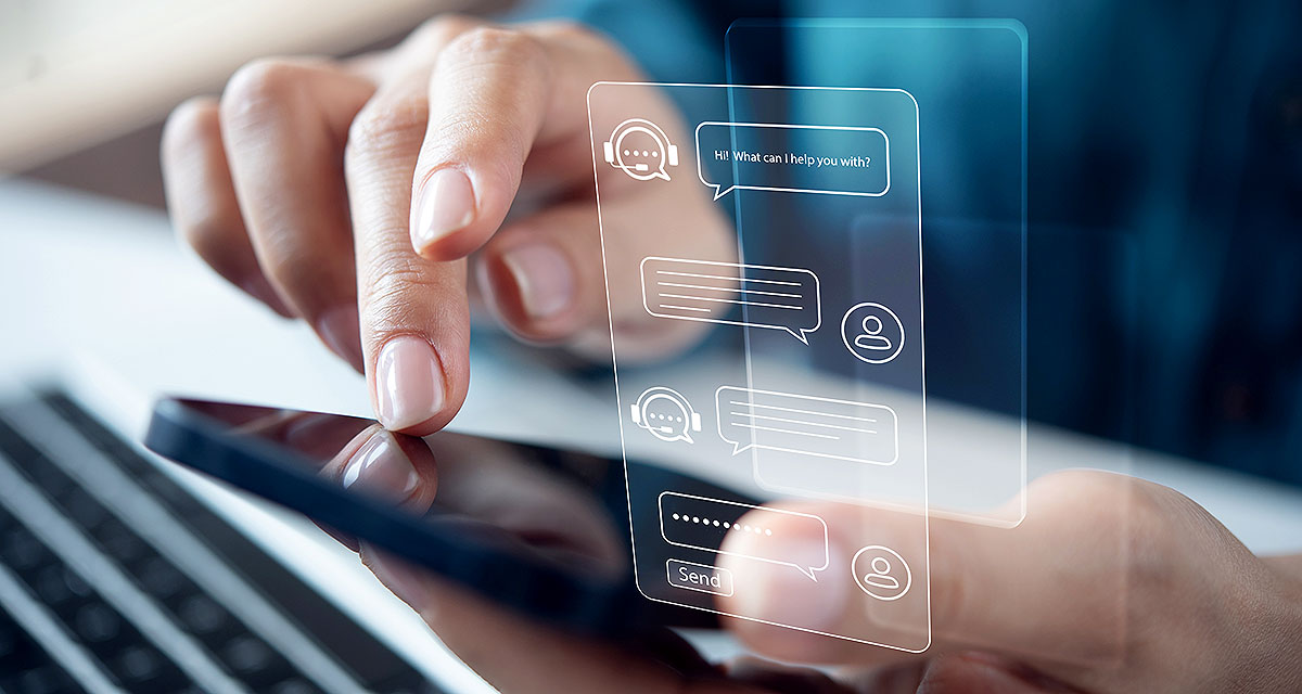 Multi-channel communication illustration showing email, text, phone, chat